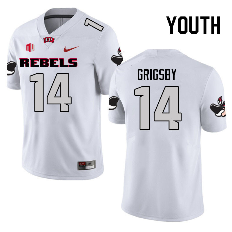 Youth #14 Jah'Von Grigsby UNLV Rebels College Football Jerseys Stitched Sale-White - Click Image to Close